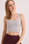 Gray Knitted Camisole Fabric Square Neck Strap Crop Form Ribbed Stretchy Textured Sleeveless Blouse - 4