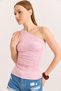 Pink Stretchy Fabric Single Shoulder Detailed Side Gathered Comfortable Fit Blouse Suitable for Daily Use - 3