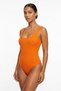 Orange Camisole Stretchy Textured Square Neckline Snap Fasteners at the Bottom Detailed Ribbed Bodysuit - 2
