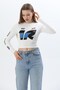 Printed Slim Ribbed Crop Ottoman Blouse White - 2