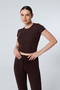 Mila Brown Bodycon Stretch Knitted Crop Tshirt and Spanish Flare Leggings Y2K Bottom-Top Set - 4