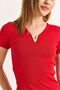 Red Camisole Textured V-Neck Detailed Short Sleeve Easy-To-Coordinate Form-Fitting T-Shirt - 5