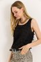 Black Polyamide Fabric Zero Sleeve Crew Neck Layered Look Relaxed Cut Blouse - 6