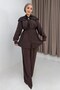 Brown Plaid Baby Collar Scarf Detailed Waist-Tied Buttoned Tunic Shirt Tunic