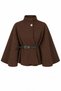Women's Oversize Comfortable Fit Belted Stand Collar Buttoned Belted Poncho