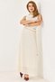 Cream Lace Knitted Fabric Regular Waist A-Line Belted Skirt Suitable for Daily Use - 2
