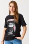 Black Stretchy Textured Crew Neck Short Sleeve Regular Cut Rabbit Print Knitted T-Shirt