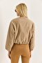 Mink Crew Neck Long Sleeve Elastic Cuff Zipper Closure Pocket Bomber Jacket - 6