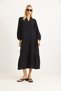 Black Muslin Stretchy Textured V-Neck Wide Cut Front Buttoned Comfortable Fit Casual Dress