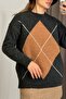 Anthracite Soft Textured Crew Neck Standard Cut Diamond Pattern Knitted Sweater - 4