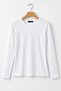 White Cotton Lycra Stretch Fabric Crew Neck Long Sleeve Straight Cut Basic Knitted Blouse