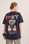 Anthracite Cotton Knitted Fabric Crew Neck Oversize Front and Back Printed Two Thread T-Shirt - 5