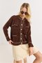 Brown Bearded Knitwear Soft Textured Crew Neck Garnished Buttoned Comfortable Cut Cardigan - 2