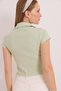 Green Knitted Camisole Fabric Polo Collar Short Sleeve Basic Fit Slim Fit Crop Blouse - 3