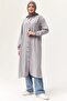 Gray Linen Fabric Shirt Collar Off-Shoulder Full Length Buttoned Long Hijab Tunic - 5