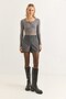 Anthracite Cashmere Fabric High Waist Zipper Detailed Regular Fit Woven Shorts with Pockets - 2