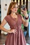 Dusty Rose Cotton Fabric V-Neck Tie Detail Elastic Comfortable Cut Long Dress - 4
