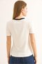 White Cotton Blend V-Neck Short Sleeve Standard Fit T-Shirt with Contrast Color Detail - 2