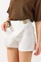 White Woven Fabric High Waist Gold Buckle Detailed Comfortable Cut Lined Mini Shorts Skirt - 4