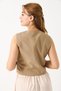Mink Stretch Fabric Zero Sleeve Crop Form Line Patterned Button Detailed Vest - 5