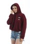 Burgundy Cotton Blend Hooded Off-Shoulder Oversize Sweatshirt with Embroidery Detail - 4