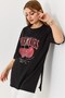 Black Crew Neck Short Sleeve Knitted T-Shirt with Cherry Print and Side Slit Detail - 3