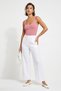 Pink Camisole Ribbed Textured Square Neckline Bodysuit with Snap Buttons at the Bottom, Sleeveless Body Blouse