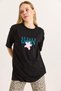 Black Single Jersey Fabric Crew Neck Short Sleeve Front and Back Printed Relaxed Fit T-Shirt - 4