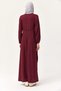 Burgundy Cotton Lycra Wrinkled Textured Shirt Collar Waist Tunnel Tie Detail Dress - 5