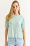 Water Green Stretch Fabric Crew Neck Basic Form Padded Short Sleeve Knitted T-Shirt - 3