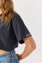 Anthracite Stretch Fabric Crew Neck Short Sleeve Relaxed Fit Casual Crop Blouse - 5