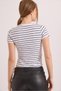 White Cotton Lycra Stretch Fabric Crew Neck Short Sleeve Compact Striped T-Shirt - 4