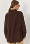 Brown Soft Textured Shirt Collar Oversized Skirt Ruffled Buttoned Tunic Shirt - 5