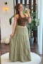 Khaki Muslin Fabric Flexible Elastic Waist Layered Design Inner Lining Comfortable Cut Long Skirt - 2