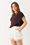White Fabric Shorts with Elastic Waist, Adjustable Detail, Comfortable Cut, and Lace Embroidery - 2