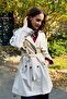 Beige Woven Fabric Double-Breasted Collar Long Sleeve Buttoned and Belted Waist Pocketed Form Trench Coat - 2