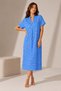 Light Blue Viscose Fabric V-Neck Short Sleeve Unlined Floral Pattern Summer Dress - 2