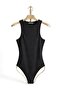Black Stretchy Ribbed Fabric Crew Neck Sleeveless Bodysuit with Snap Buttons at the Bottom - 2