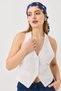White Linen Look Halter Neckline Backless Lined Regular Vest with Button Detail - 3