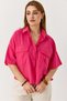 Pink Woven Fabric Shirt Collar Short Sleeve Loose Fit Double Pocket Buttoned Shirt - 3