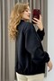 Black Three-Threaded Ribbed Cardigan with Elastic Waist, Comfortable Cut, Zipper Detail, and Long Sleeves - 2
