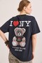 Anthracite Cotton Knitted Fabric Crew Neck Oversize Front and Back Printed Two Thread T-Shirt - 2