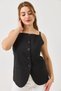 Black Lined Thin Strap Vest with Stitching Detail and Different Buttons, Regular Fit Form Vest - 2