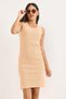 Light Orange Camisole Zero-Sleeve Midi Length Slim Fit Stretch Knitted Dress with Side Slit Detail - 2