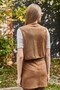 Tan Suede Textured V-Neck Open-Front Cutout Silver Stone Detailed Sleeveless Vest - 5
