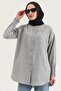 Gray Linen Fabric Notched Collar Long Sleeve Buttoned Ribbed Detailed Shirt Tunic - 4