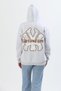 Gray Three-Yarn Cotton Fabric Hooded Collar Kangaroo Pocket Printed Detailed Knitted Sweatshirt - 5