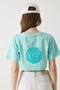 Green Stretchy Fabric Crew Neck Short Sleeve Relaxed Fit Casual Crop Blouse - 4