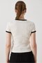 Ecru Cotton Crew Neck Short Sleeve Slim Fit Heart Print Detailed Knitted T-Shirt - 5