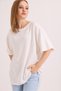 Ecru Soft Textured Cotton Crew Neck Drop Shoulder Oversize Loose Cut T-Shirt - 4